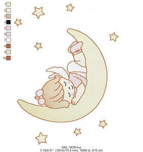 Angel embroidery designs - Girl in the moon embroidery design machine embroidery pattern - Angel sleeping in moon embroidery file download