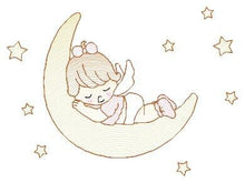 Cargar imagen en el visor de la galería, Angel embroidery designs - Girl in the moon embroidery design machine embroidery pattern - Angel sleeping in moon embroidery file download
