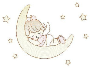 Angel embroidery designs - Girl in the moon embroidery design machine embroidery pattern - Angel sleeping in moon embroidery file download