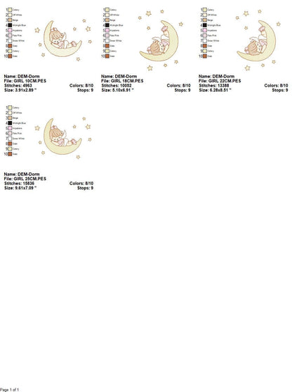 Angel embroidery designs - Girl in the moon embroidery design machine embroidery pattern - Angel sleeping in moon embroidery file download