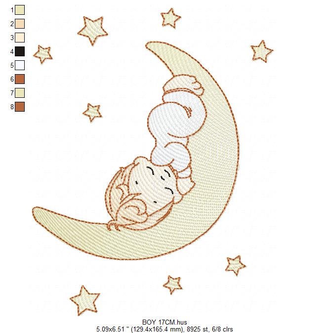 Angel embroidery designs - Boy in moon embroidery design machine embroidery pattern - Angel in the moon embroidery file - sleeping boy
