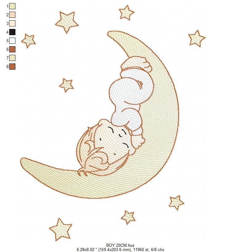Angel embroidery designs - Boy in moon embroidery design machine embroidery pattern - Angel in the moon embroidery file - sleeping boy