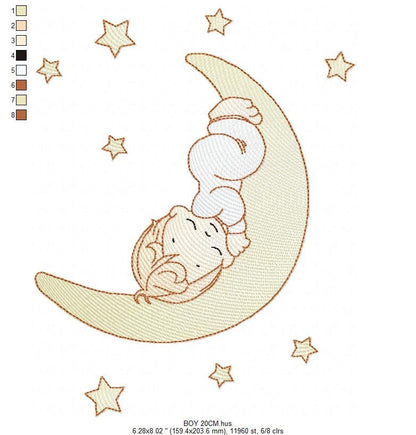 Angel embroidery designs - Boy in moon embroidery design machine embroidery pattern - Angel in the moon embroidery file - sleeping boy