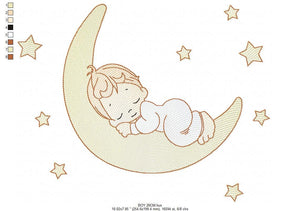 Angel embroidery designs - Boy in moon embroidery design machine embroidery pattern - Angel in the moon embroidery file - sleeping boy