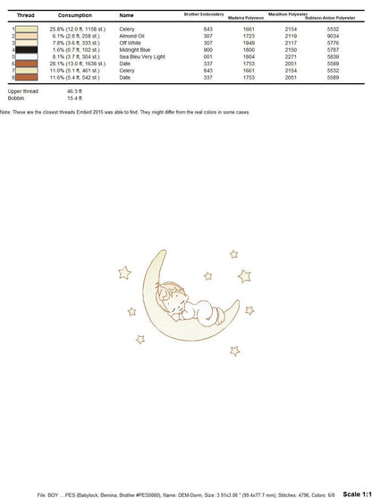 Angel embroidery designs - Boy in moon embroidery design machine embroidery pattern - Angel in the moon embroidery file - sleeping boy