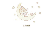 Laden Sie das Bild in den Galerie-Viewer, Angel embroidery designs - Girl in the moon embroidery design machine embroidery pattern - Angel sleeping in moon embroidery file download
