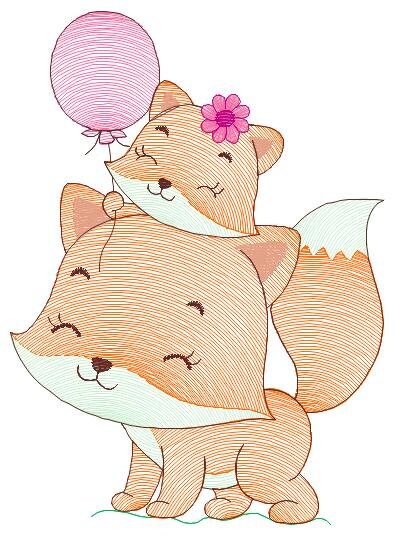 Red Fox mum with baby girl embroidery designs - Woodland animals embroidery design machine embroidery pattern - Fox embroidery file download Marcia Embroidery