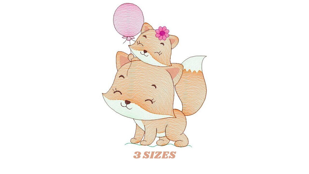 Red Fox mum with baby girl embroidery designs - Woodland animals embroidery design machine embroidery pattern - Fox embroidery file download Marcia Embroidery