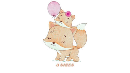 Red Fox mum with baby girl embroidery designs - Woodland animals embroidery design machine embroidery pattern - Fox embroidery file download Marcia Embroidery