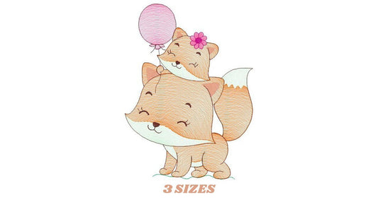 Red Fox mum with baby girl embroidery designs - Woodland animals embroidery design machine embroidery pattern - Fox embroidery file download