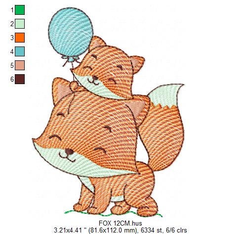 Dad Fox embroidery designs - Red Fox with male cub machine embroidery pattern - Animal family file - Baby boy and girl file - Instant download pes jef