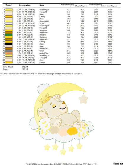 Lion embroidery designs - Lioness embroidery design machine embroidery pattern - Sleeping lioness embroidery file - Moon embroidery download