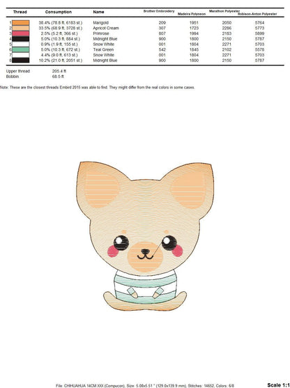 Chihuahua embroidery designs - Dog embroidery design machine embroidery pattern - Puppy embroidery file - Chihuahua embroidery download pes - Marcia Embroidery