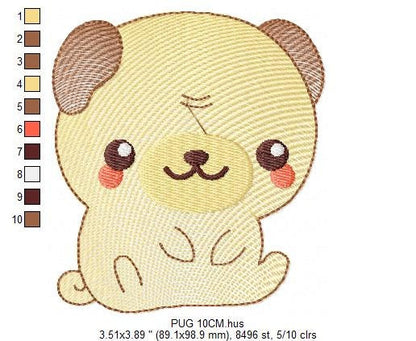 Pug embroidery designs - Dog embroidery design machine embroidery pattern - Puppy embroidery file -  Pet dogs embroidery download pes jef - Marcia Embroidery