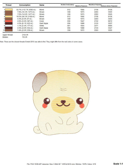 Pug embroidery designs - Dog embroidery design machine embroidery pattern - Puppy embroidery file -  Pet dogs embroidery download pes jef - Marcia Embroidery