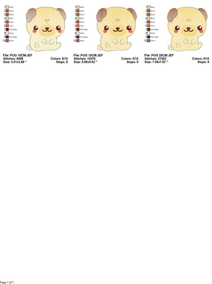 Pug embroidery designs - Dog embroidery design machine embroidery pattern - Puppy embroidery file -  Pet dogs embroidery download pes jef - Marcia Embroidery