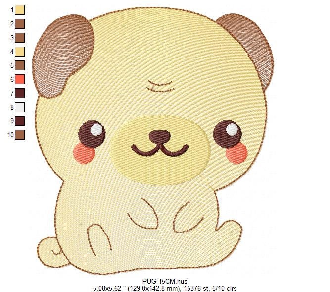 Pug embroidery designs - Dog embroidery design machine embroidery pattern - Puppy embroidery file -  Pet dogs embroidery download pes jef - Marcia Embroidery