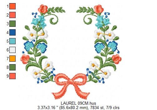 Laurel with lace and flowers embroidery designs - Floral wreath embroidery design machine embroidery pattern - instant digital download pes Marcia Embroidery