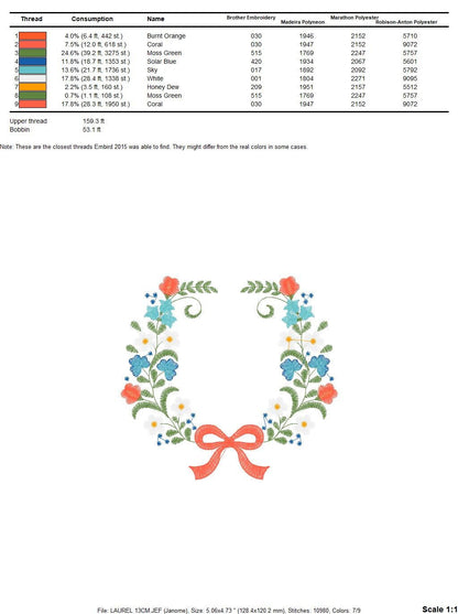 Laurel with lace and flowers embroidery designs - Floral wreath embroidery design machine embroidery pattern - instant digital download pes Marcia Embroidery