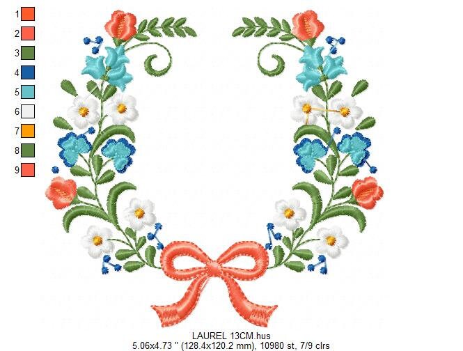 Laurel with lace and flowers embroidery designs - Floral wreath embroidery design machine embroidery pattern - instant digital download pes Marcia Embroidery