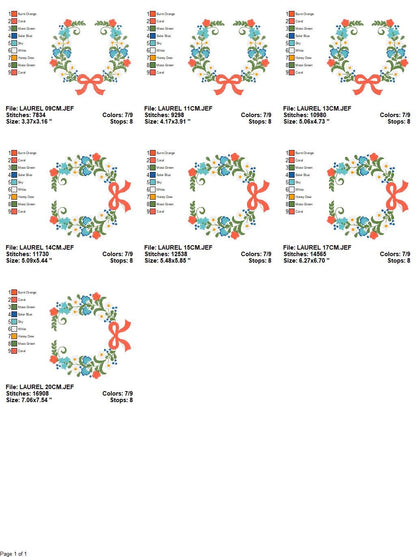 Laurel with lace and flowers embroidery designs - Floral wreath embroidery design machine embroidery pattern - instant digital download pes Marcia Embroidery