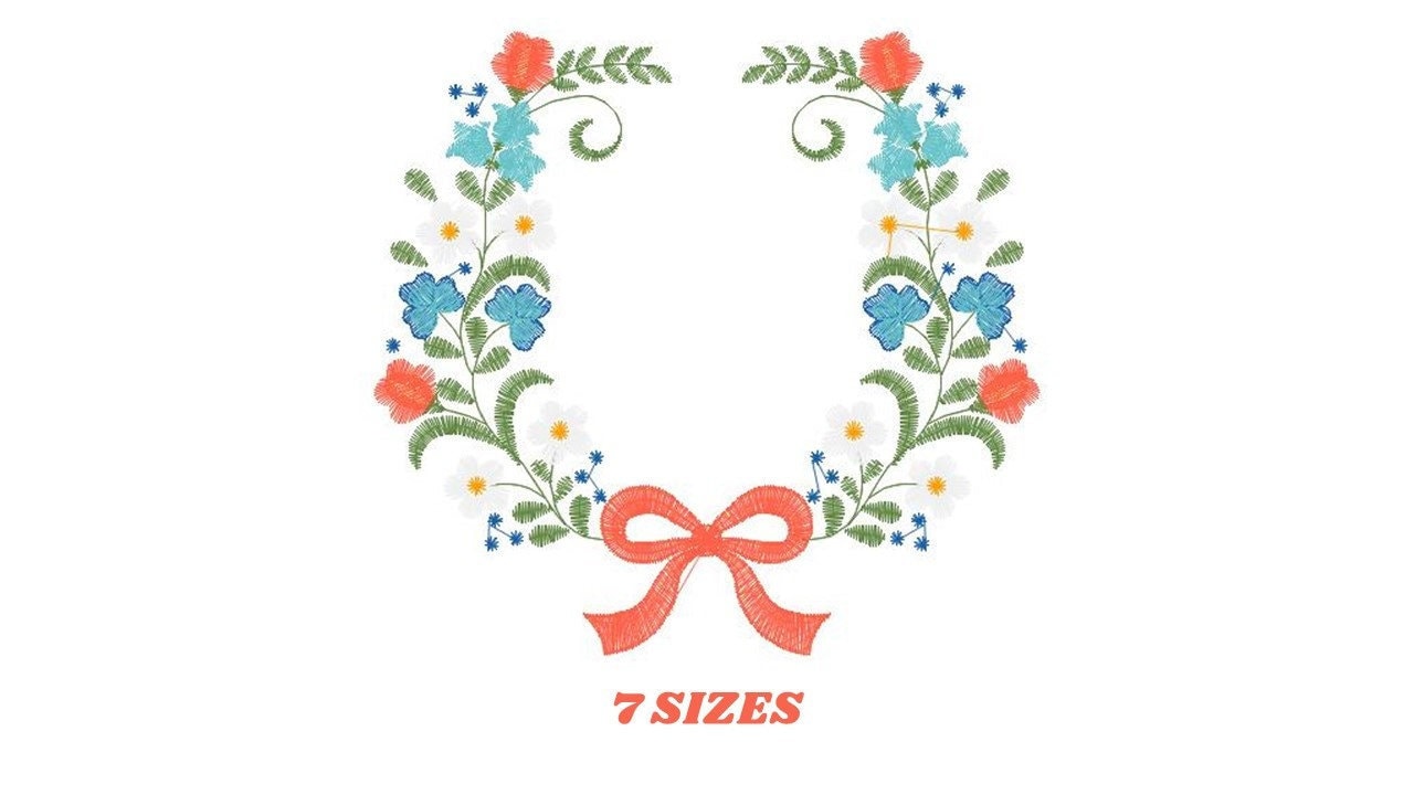 Laurel with lace and flowers embroidery designs - Floral wreath embroidery design machine embroidery pattern - instant digital download pes Marcia Embroidery