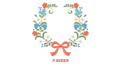 Laurel with lace and flowers embroidery designs - Floral wreath embroidery design machine embroidery pattern - instant digital download pes Marcia Embroidery