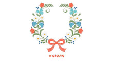 Load image into Gallery viewer, Laurel with lace and flowers embroidery designs - Floral wreath embroidery design machine embroidery pattern - instant digital download pes
