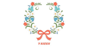 Laurel with lace and flowers embroidery designs - Floral wreath embroidery design machine embroidery pattern - instant digital download pes