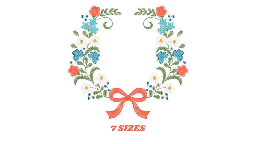 Laurel with lace and flowers embroidery designs - Floral wreath embroidery design machine embroidery pattern - instant digital download pes