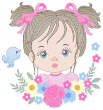 Laden Sie das Bild in den Galerie-Viewer, Girl embroidery designs - Flower girl embroidery design machine embroidery pattern - girl with flowers embroidery file butterfly embroidery
