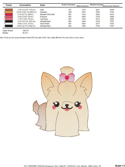 Yorkshire embroidery designs - Dog embroidery design machine embroidery pattern - Puppy embroidery file - Pet embroidery instant download Marcia Embroidery