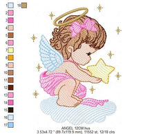 Charger l&#39;image dans la galerie, Angel with wings embroidery designs - Baby girl embroidery design machine embroidery pattern - Girl with wings embroidery file pes download
