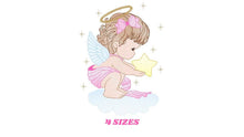 Load image into Gallery viewer, Angel with wings embroidery designs - Baby girl embroidery design machine embroidery pattern - Girl with wings embroidery file pes download
