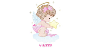 Angel with wings embroidery designs - Baby girl embroidery design machine embroidery pattern - Girl with wings embroidery file pes download