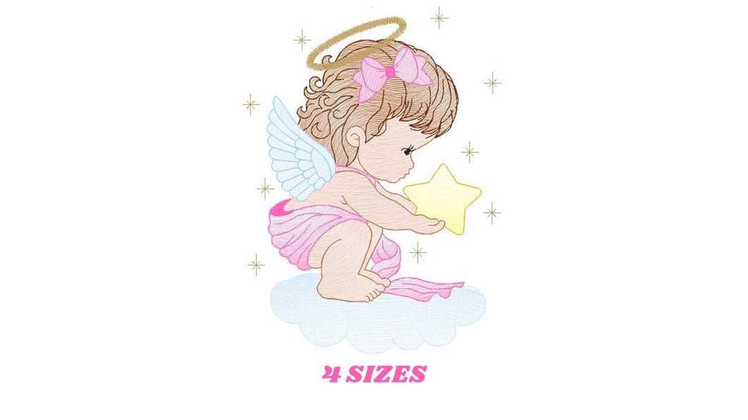 Angel with wings embroidery designs - Baby girl embroidery design machine embroidery pattern - Girl with wings embroidery file pes download