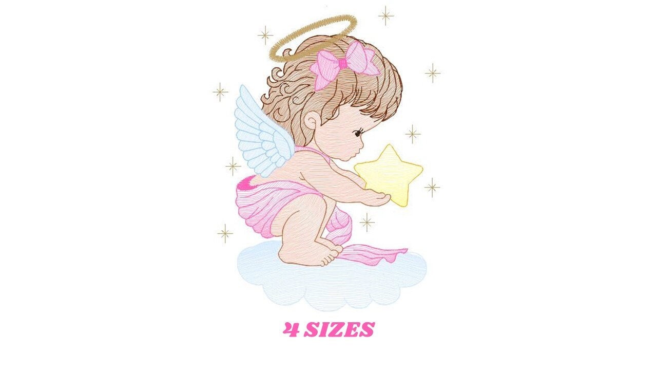 Angel with wings embroidery designs - Baby girl embroidery design machine embroidery pattern - Girl with wings embroidery file pes download