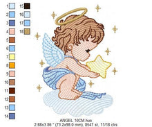 Laden Sie das Bild in den Galerie-Viewer, Angel embroidery designs - Religious embroidery design machine embroidery pattern - Angel with wings and halo embroidery file download pes
