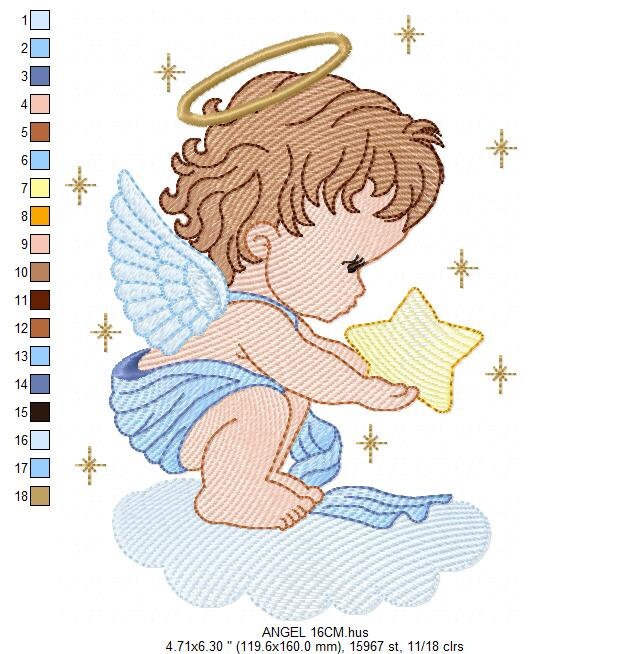 Angel embroidery designs - Religious embroidery design machine embroidery pattern - Angel with wings and halo embroidery file download pes