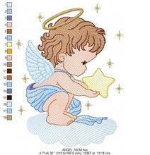 Laden Sie das Bild in den Galerie-Viewer, Angel embroidery designs - Religious embroidery design machine embroidery pattern - Angel with wings and halo embroidery file download pes
