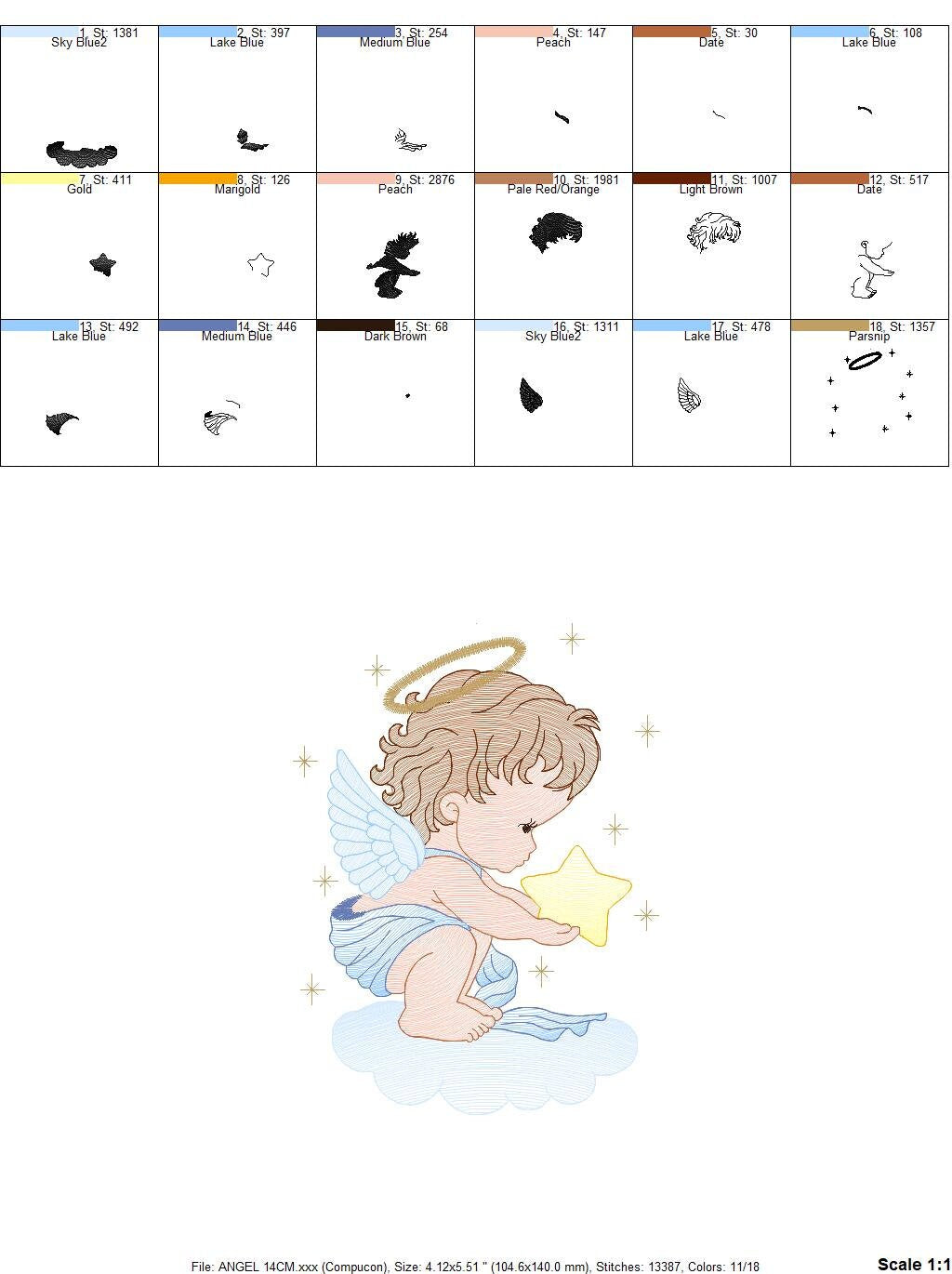 Angel embroidery designs - Religious embroidery design machine embroidery pattern - Angel with wings and halo embroidery file download pes