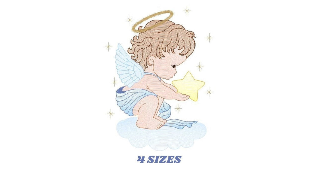 Angel embroidery designs - Religious embroidery design machine embroidery pattern - Angel with wings and halo embroidery file download pes