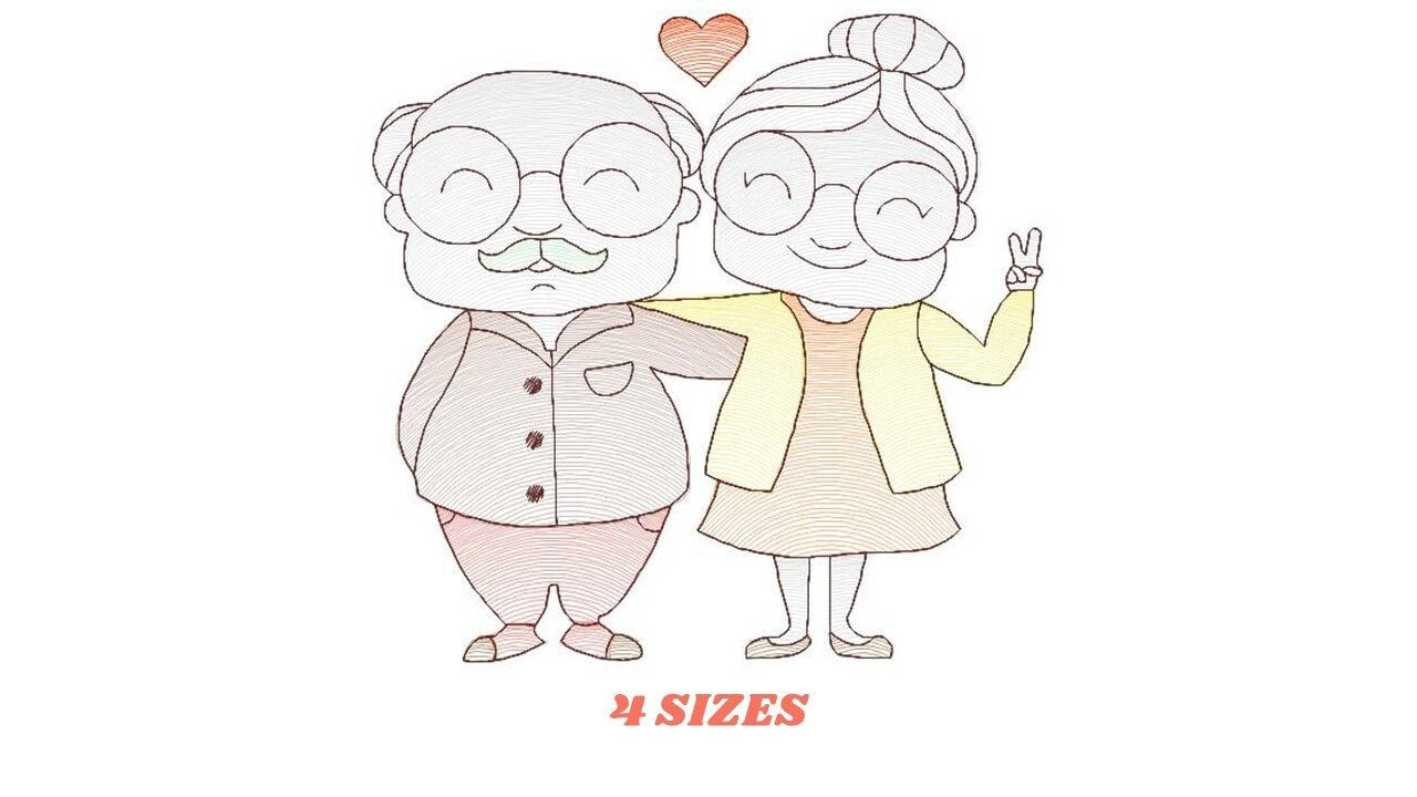 Grandparents embroidery designs - Love Old Couple embroidery design machine embroidery pattern - Grandma and Grandpa - instant download pes Marcia Embroidery