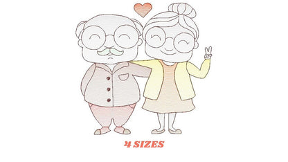 Grandparents embroidery designs - Love Old Couple embroidery design machine embroidery pattern - Grandma and Grandpa - instant download pes Marcia Embroidery