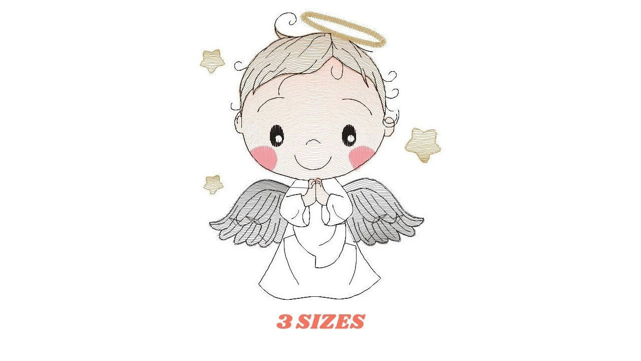 Angel embroidery designs - Baby boy embroidery design machine embroidery pattern - Boy with wings embroidery file - instant download pes jef