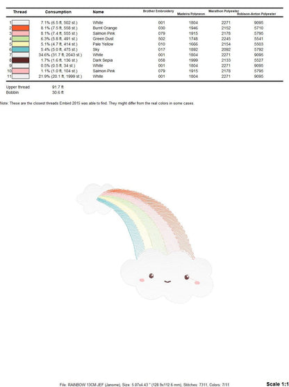 Cloud embroidery design - Rainbow embroidery designs machine embroidery pattern - sky embroidery file - kid embroidery rainbow rippled pes Marcia Embroidery
