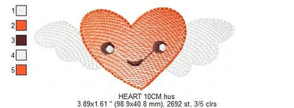 Heart with wings embroidery designs - Heart embroidery design machine embroidery pattern - Heart with happy face embroidery download pes jef Marcia Embroidery