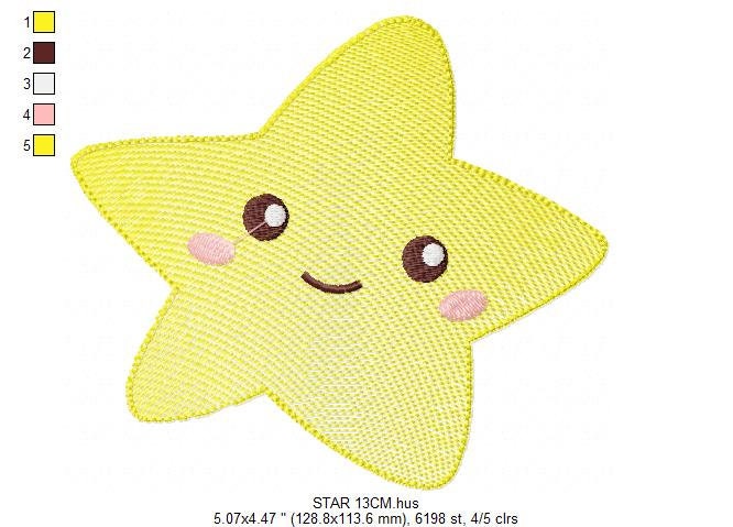 Star embroidery designs - Star with happy face embroidery design machine embroidery pattern - Sky embroidery file - kid embroidery download