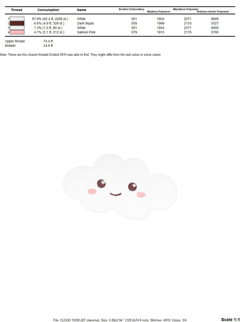 Cloud embroidery design - happy cloud with face embroidery designs machine embroidery pattern - sky embroidery file - kid embroidery pes jef Marcia Embroidery
