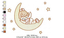 Load image into Gallery viewer, Angel embroidery designs - Girl in the moon embroidery design machine embroidery pattern - Angel sleeping in moon embroidery file download
